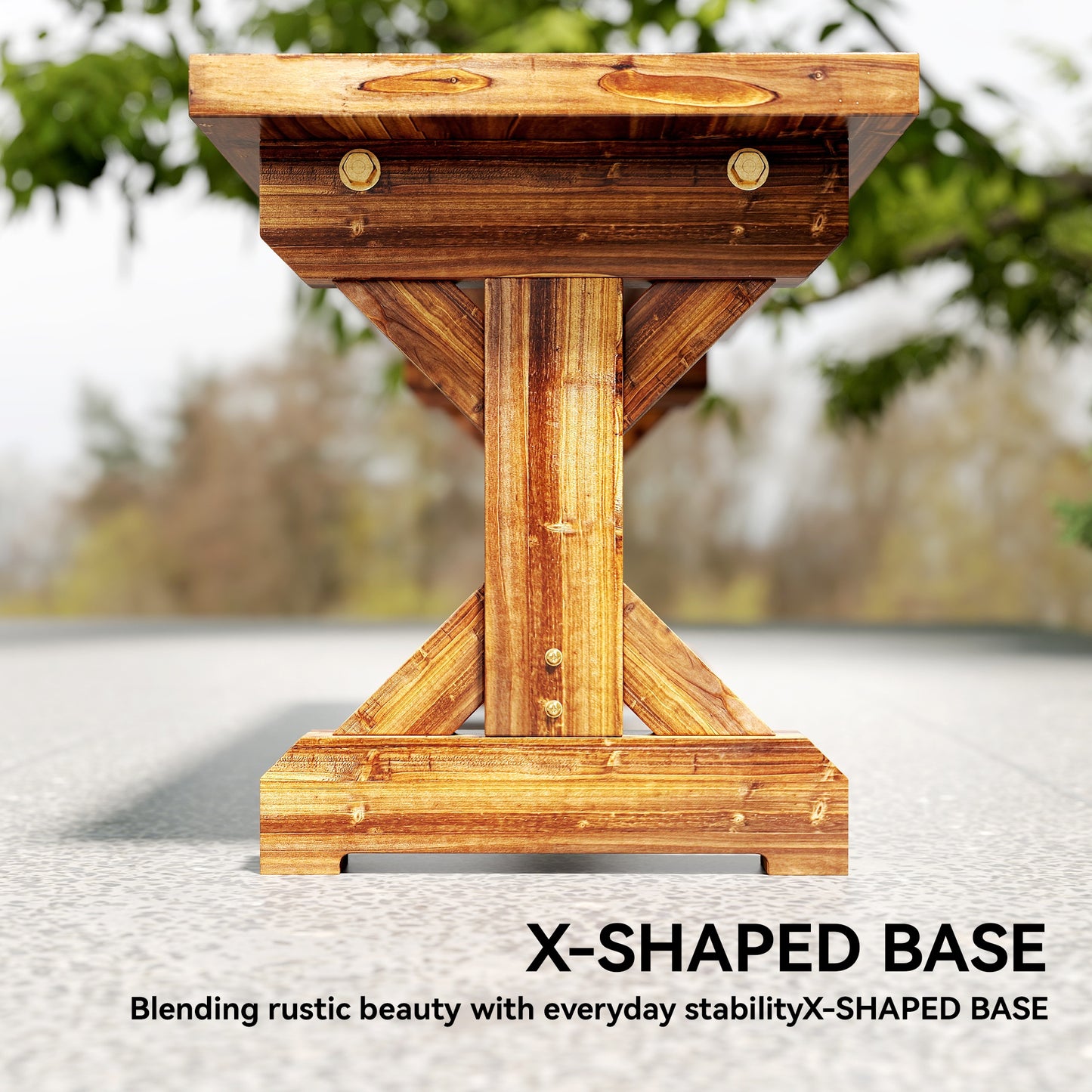 Rustic Wooden Garden Bench, Backless Outdoor Bench Patio Loveseat with X-Shape Base for Porch, Park, Carbonised Finish