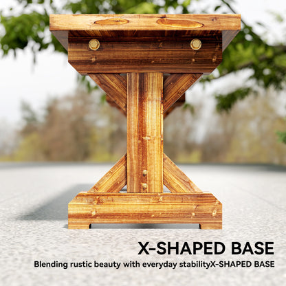Rustic Wooden Garden Bench, Backless Outdoor Bench Patio Loveseat with X-Shape Base for Porch, Park, Carbonised Finish