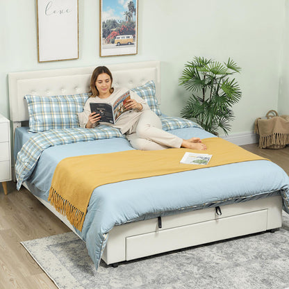 King Size Ottoman Bed Frame, with Front Drawer - Cream