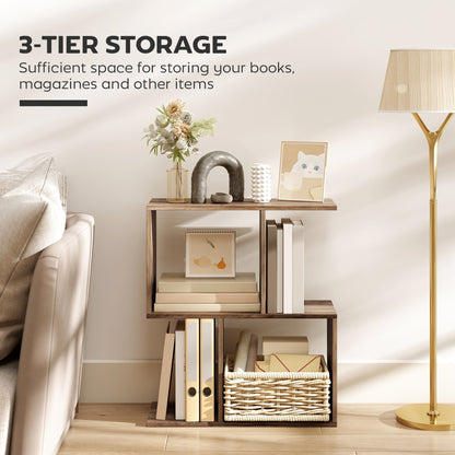 Side Table, Narrow End Table with Storage Shelves, S-Shaped, 3-Tier, 50W x 19.5D x 58H cm, Oak