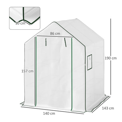 143 x 140cm Walk-In Greenhouse, with Accessories - White