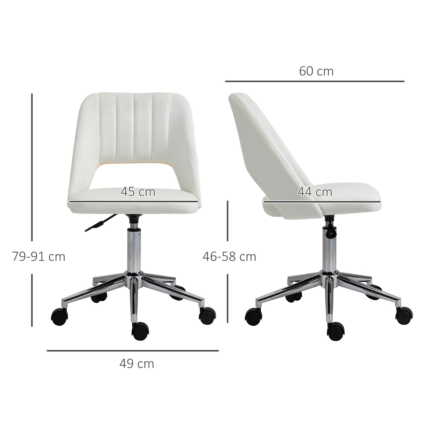 Armless Velvet-Feel Office Chair - Cream White