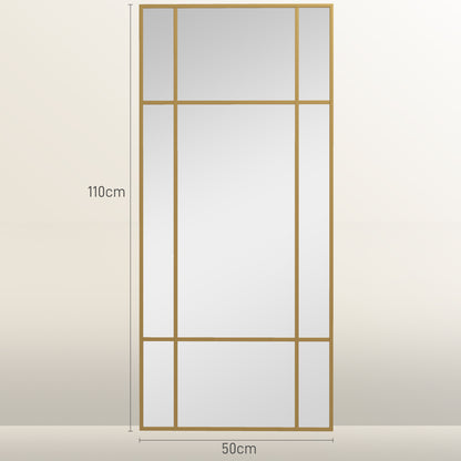 Decorative Grid Wall Mirror, with Back Hooks - Gold Tone