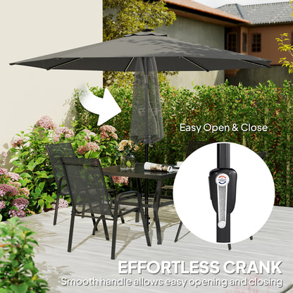 3 m Garden Parasol Umbrella with 112 Solar Powered LED Lights, Patio Umbrella with Crank Handle, Grey