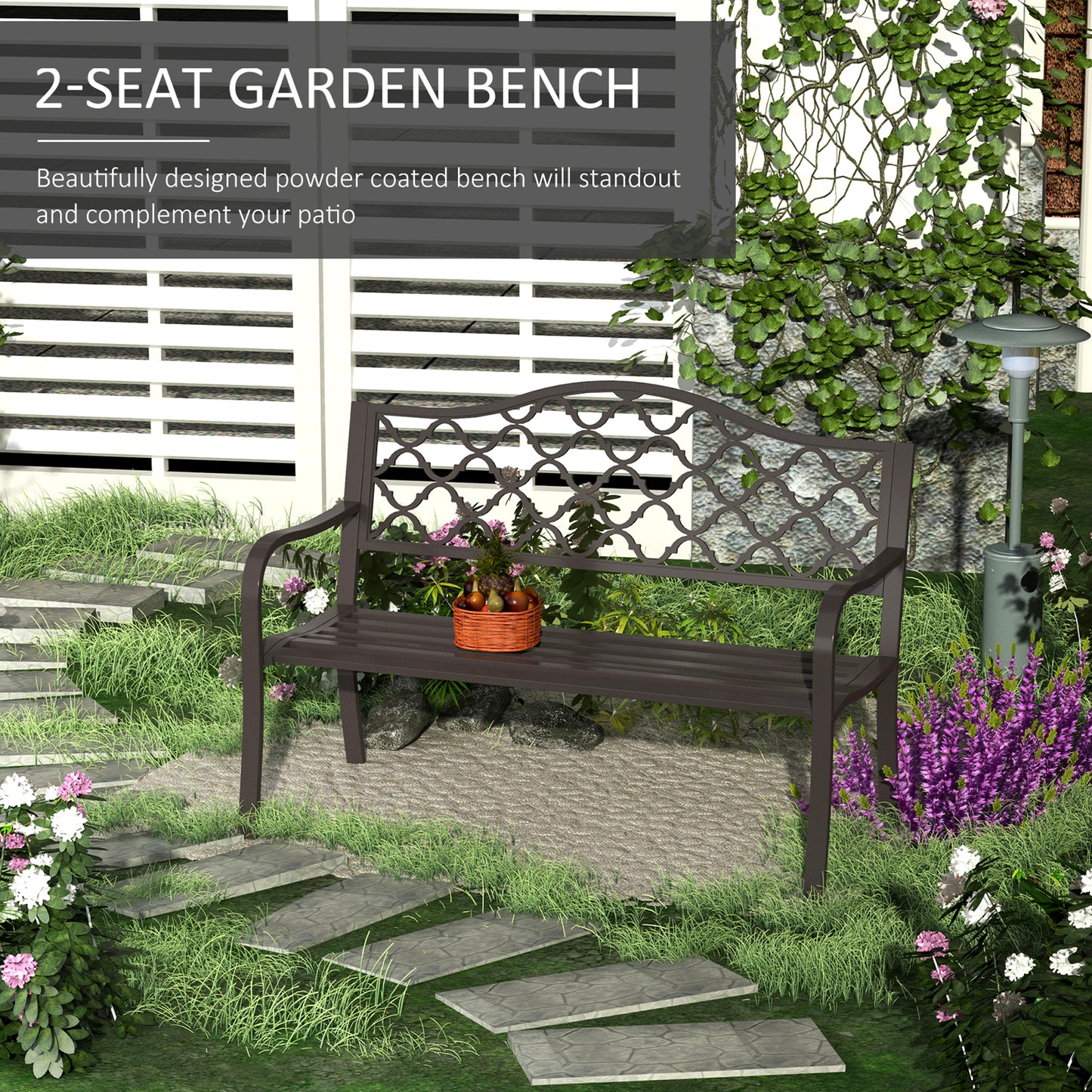 Antique Style Outdoor Cast Iron Front Porch Bench Path Chair Seat, Brown