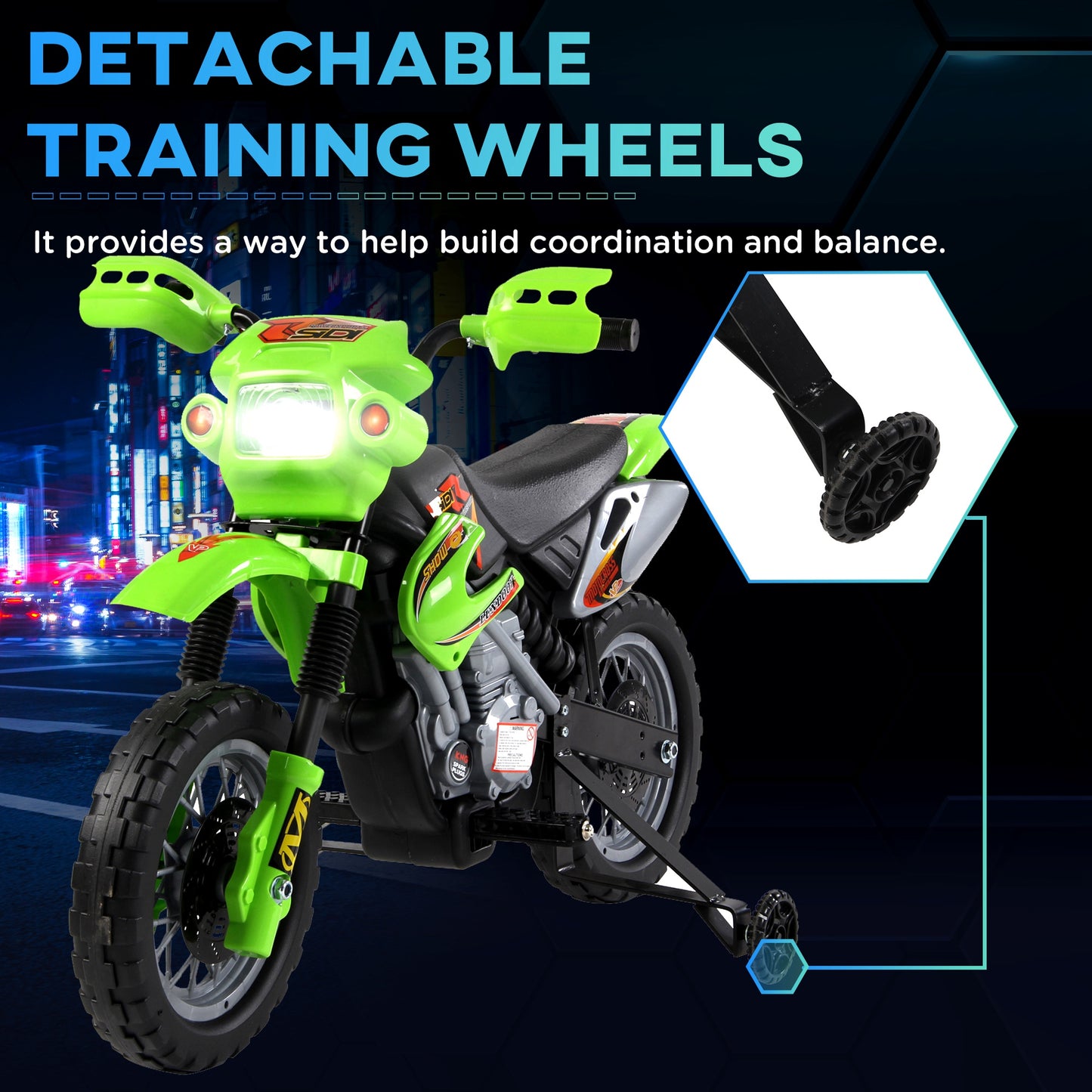 Kids Electric Motorbike, 6V Battery Powered Ride on Motorcycle with Training Wheels, Start-up Button, Pedal