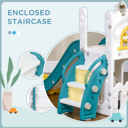 5 in 1 Toddler Slide with Basketball Hoop, Climber, Telescope, Storage Basket, for Ages 1-3 Years, Yellow
