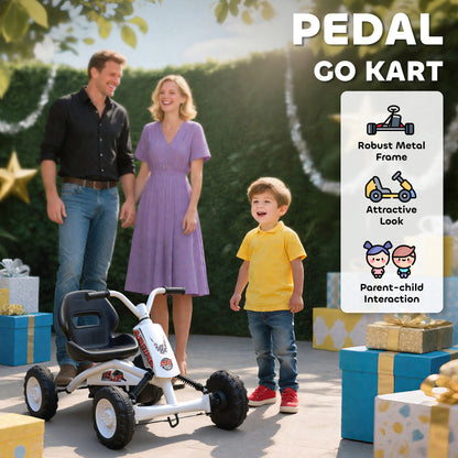 Kids Pedal Go Kart with Steel Frame, Sporty Design, for Ages 2-5 Years, White