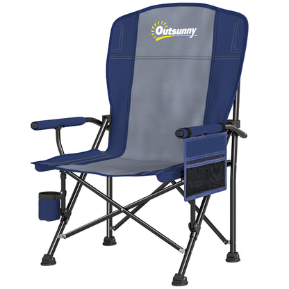 Padded Camping Chair Adults Heavy Duty Folding Chair Side Pocket Cup Holder Carry Bag Outdoor Dark Blue