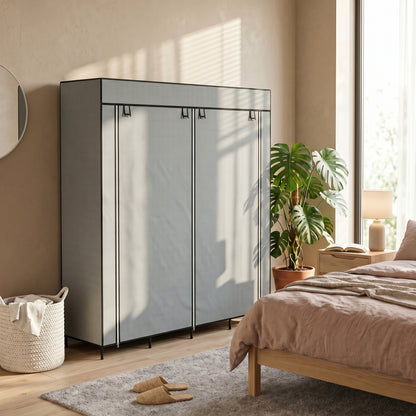 Fabric Wardrobe for Bedroom, Portable Cloth Wardrobe with 10 Compartments, 2 Hanging Rails and 4 Fabric Drawers
