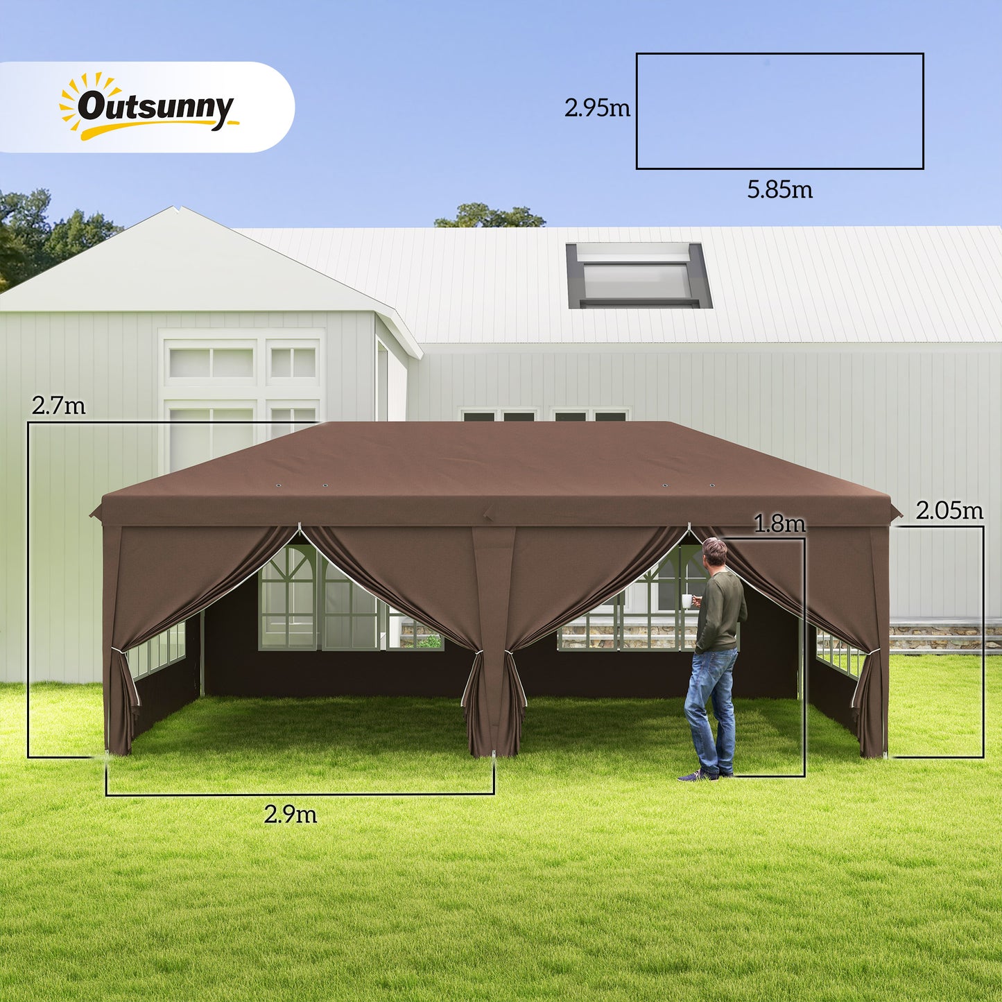 3 x 6 m Pop Up Gazebo with Sides and Windows, Height Adjustable Wedding Camping Party Tent Canopy Marquee with Storage Bag fo
