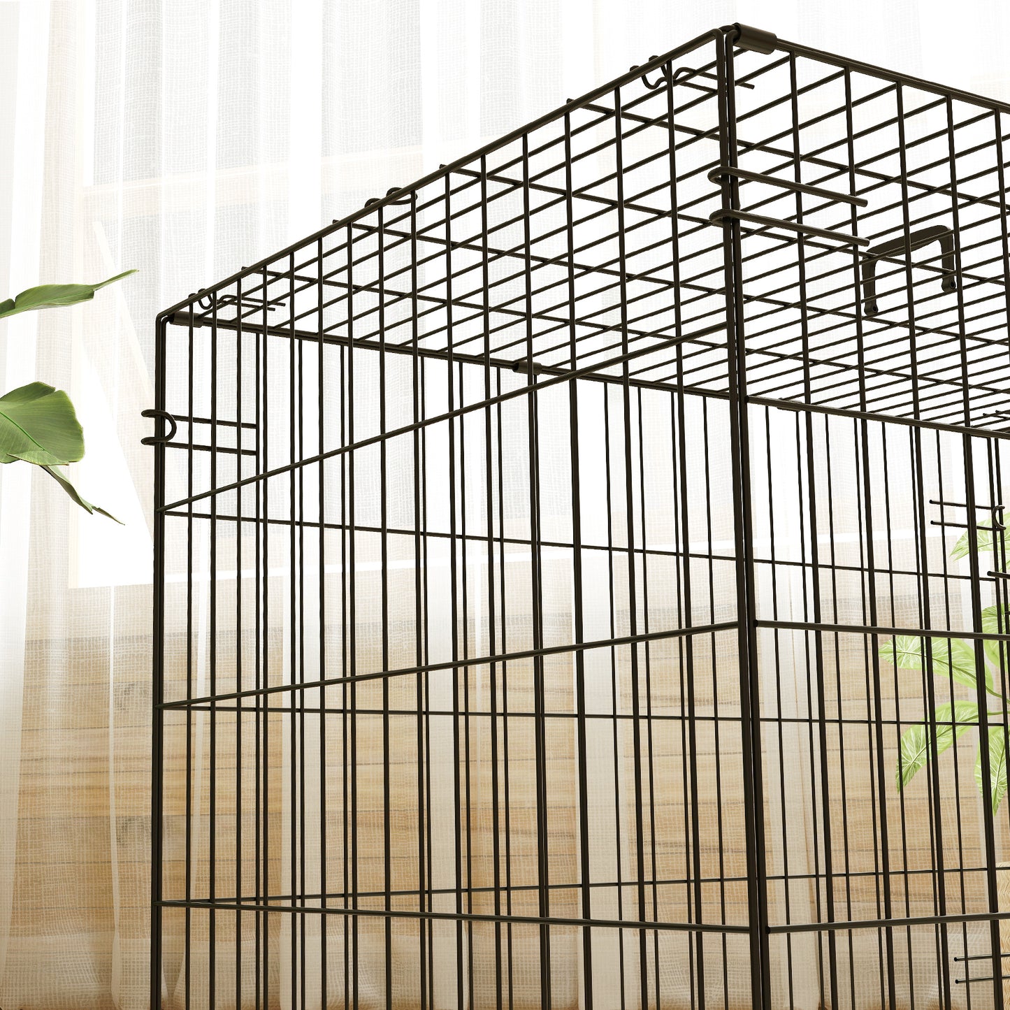 Foldable Dog Crate with 2 Doors with Tray, Soft Cushion, for Small Dogs, 75 x 49 x 53 cm, Black