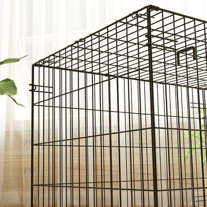 Foldable Dog Crate with 2 Doors with Tray, Soft Cushion, for Small Dogs, 75 x 49 x 53 cm, Black