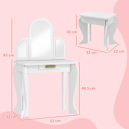 Kids Dressing Table Set, with Mirror and Drawer - White