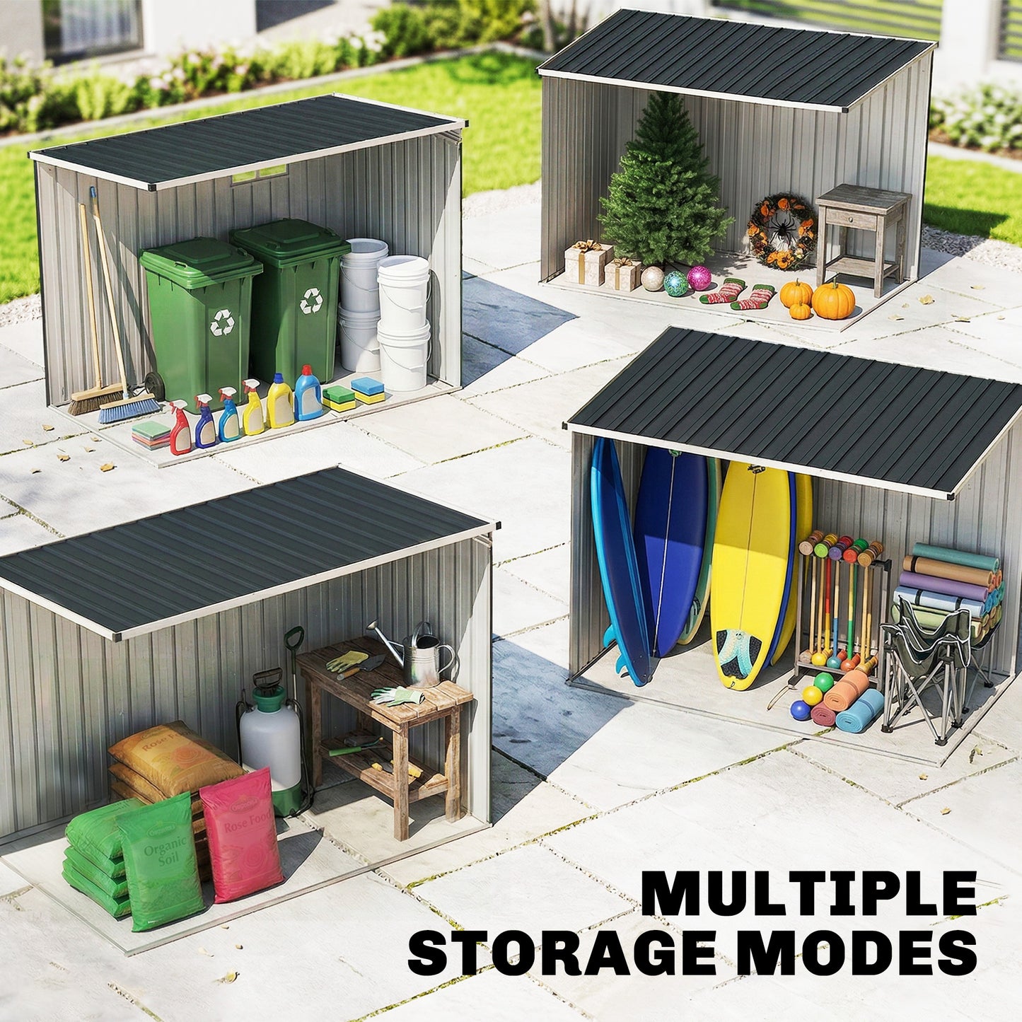 7.6 x 4ft Lean to Garden Metal Shed, Outdoor Storage Shed with Window, 2 Vents and Lockable Door for Garden, Dark Grey