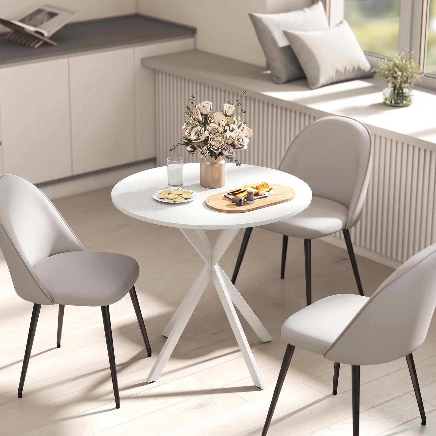 80cm Industrial Round Dining Table - White