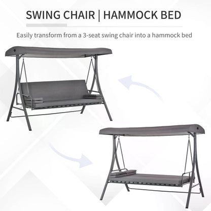 2-in-1 Patio 3 Seater Swing Chair Hammock w/ Cushion Adjustable Canopy Garden