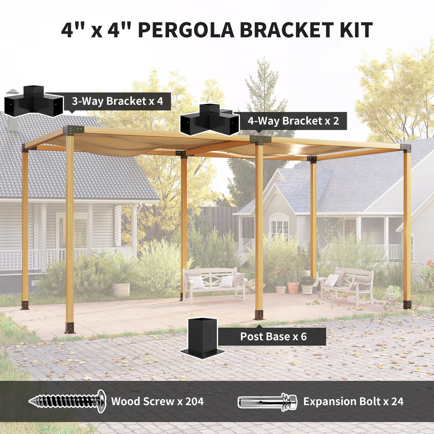 12PCS Pergola Kit, Pergola Brackets with 3-Way & 4-Way Corner Brackets for 9.6 x 9.6 cm (Actual 9.2 x 9.2 cm) Lumber