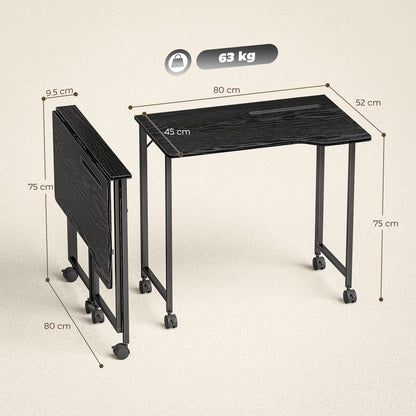 Folding Small Desk on Wheels - Black Wood Effect