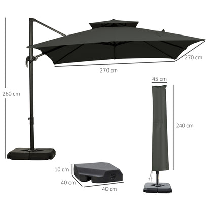 Cantilever Parasol 360 Degree Rotation Angle Adjustment Outdoor Market Garden Umbrella - Dark Grey