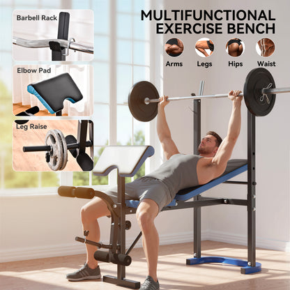 Adjustable Weight Bench with Leg Developer Barbell Rack for Lifting and Strength Training Multifunctional Workout Station for