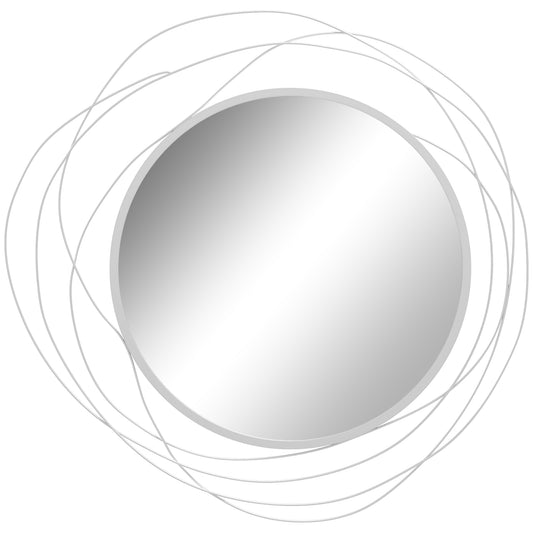 Metal Wall Art 65cm Modern Decorative Mirror Decor for Living Room Bedroom Dining Room, Silver