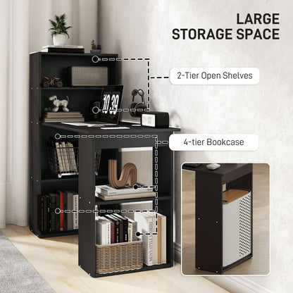 120cm Computer Desk, Wooden PC Laptop Table with 6-Tier Storage Bookshelves, Home Office Working Study Desk
