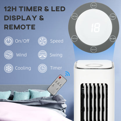 Evaporative Air Cooler, 5L Water Tank Oscillating Ice Cooling Fan with 3 Modes, 3 Speeds, Remote Control, Timer