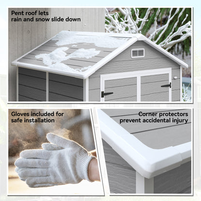 6 x 5ft Garden Shed, Plastic Shed with Floor, Window, Lockable Doors and Vents