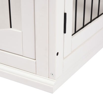 Dog Crate Furniture, Puppy Crate End Table, Pet Kennel House with 2 Doors for Medium and Small Dogs, 81 x 58.5 x 66 cm, White
