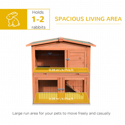 Rabbit Hutch Outdoor Guinea Pig Hutch 2-Tier Bunny Cage with No-Leak Tray 100.5 x 55 x 101 cm