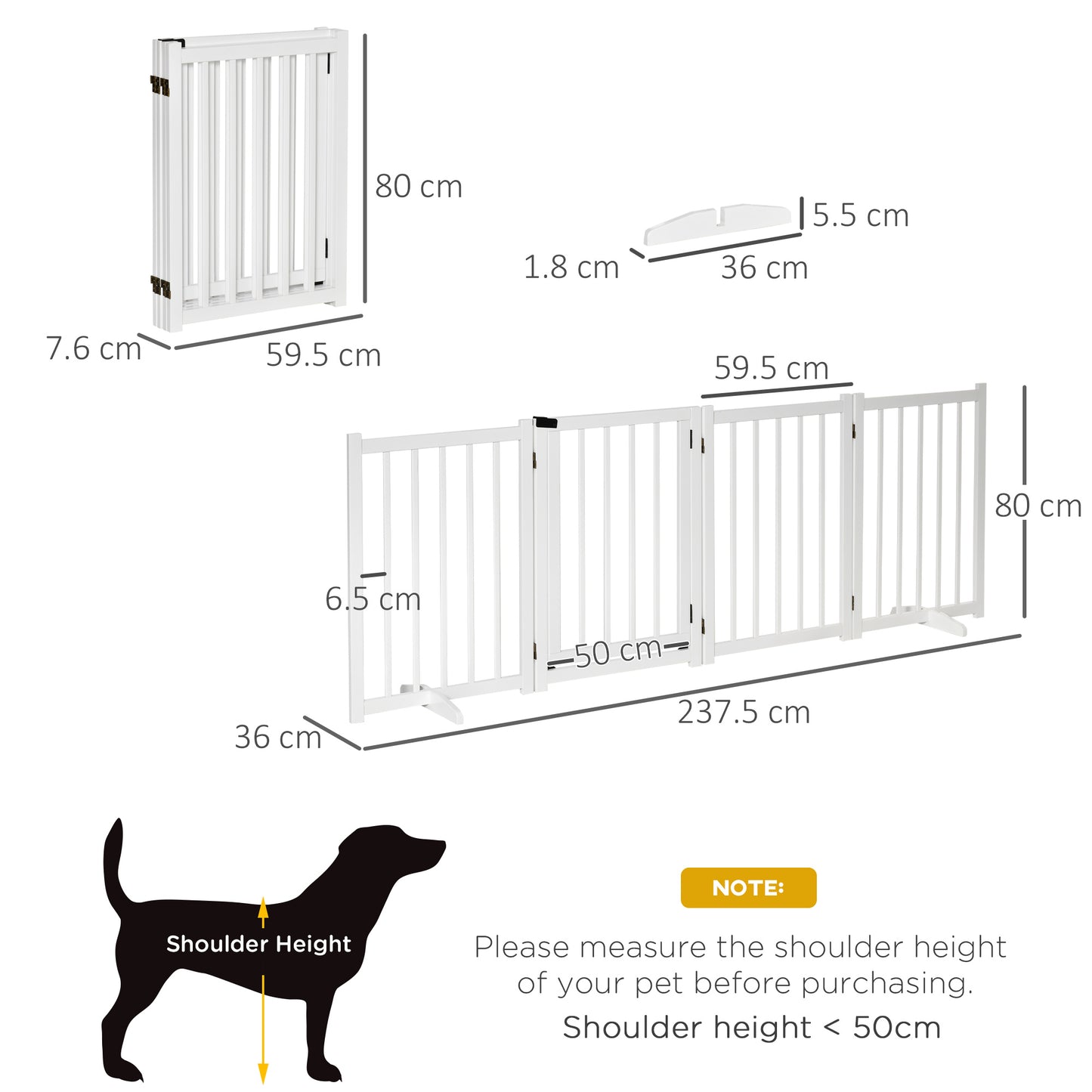 Wooden Dog Gate, Dog Fence Indoor, 80 cm Tall Freestanding Pet Gate for Small and Medium Dogs with 4 Panels, 2 Support Feet