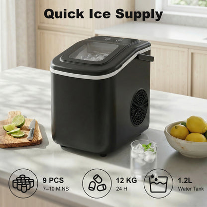 Countertop Ice Maker Machine 9 Cubes in 7 Mins Portable Ice Machine Ice Scoop and Basket 2 Sizes Black