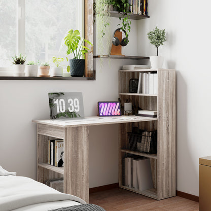 120cm Computer Desk, Wooden PC Laptop Table with 6-Tier Storage Bookshelves, Home Office Working Study Desk