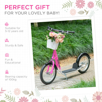 Kids Scooter, Kick Stunt Scooter with Adjustable Handlebar, Dual Brakes, Basket, Cupholder, Mudguard