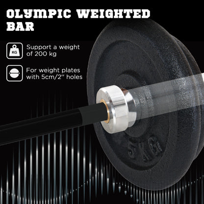 210cm Olympic Barbell Bar for 5cm Weight Plates, with Spring Clips, 19kg