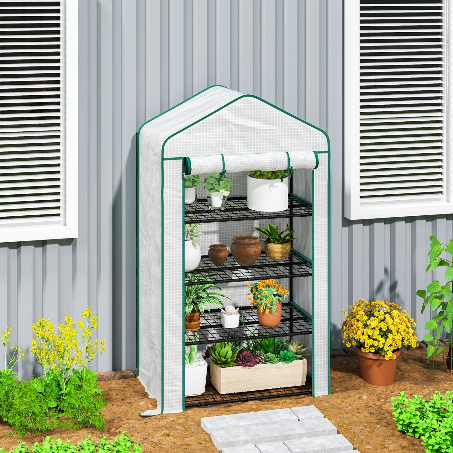 Four-Tier Mini Greenhouse, with Reinforced Plastic Cover