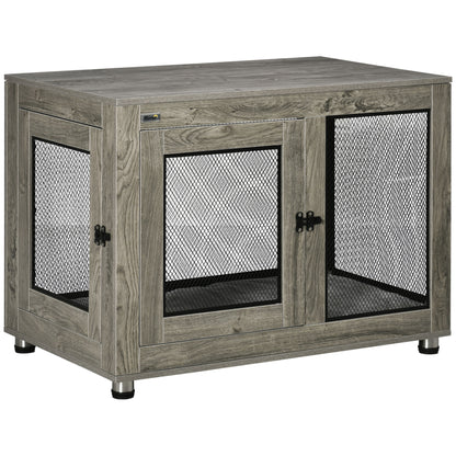2-in-1 Dog Cage & Side Table, with Two Doors, Cushion, for Large Dogs