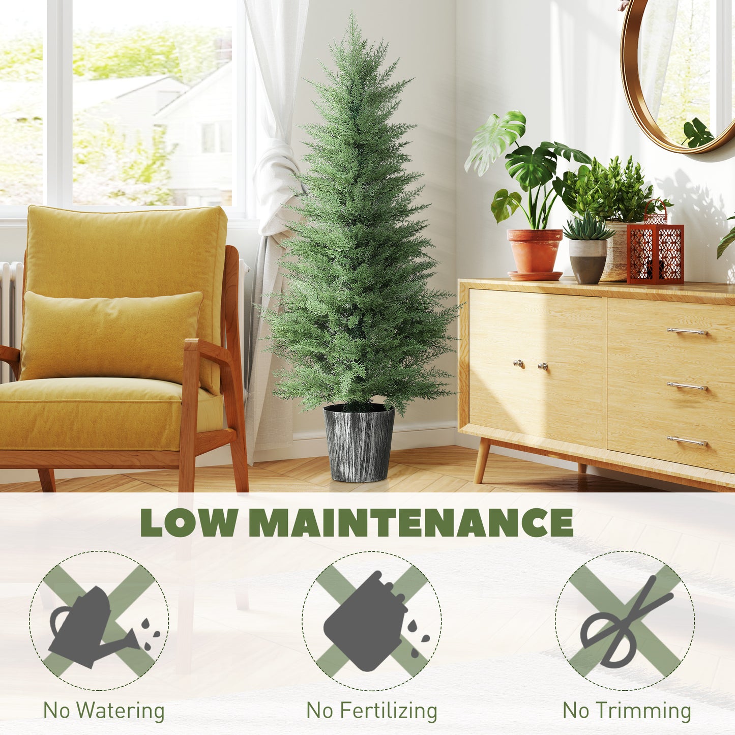 135cm Artificial Cypress Trees Set of 2, UV Resistant Artificial Plants with Decorative Pot