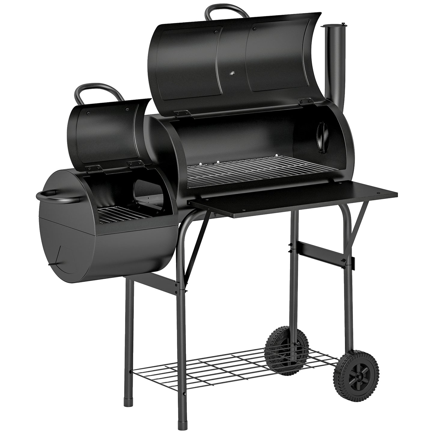 Barbecue Grill Portable Outdoor Charcoal BBQ Grill with Offset Smoker 109 x 60 x 120 cm Black