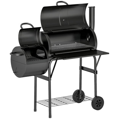 Barbecue Grill Portable Outdoor Charcoal BBQ Grill with Offset Smoker 109 x 60 x 120 cm Black