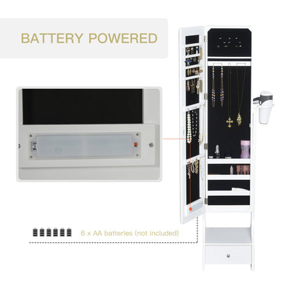 Jewellery Cabinet, Full Length Mirror with Storage, Free Standing Mirror with LED Lights, Hooks