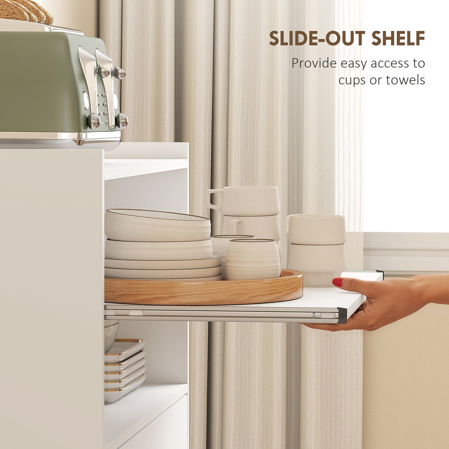 Kitchen Trolley with Wheels, Modern Mobile Microwave Stand with Slide-Out Shelf, Drawer and 2 Doors for Dining Room