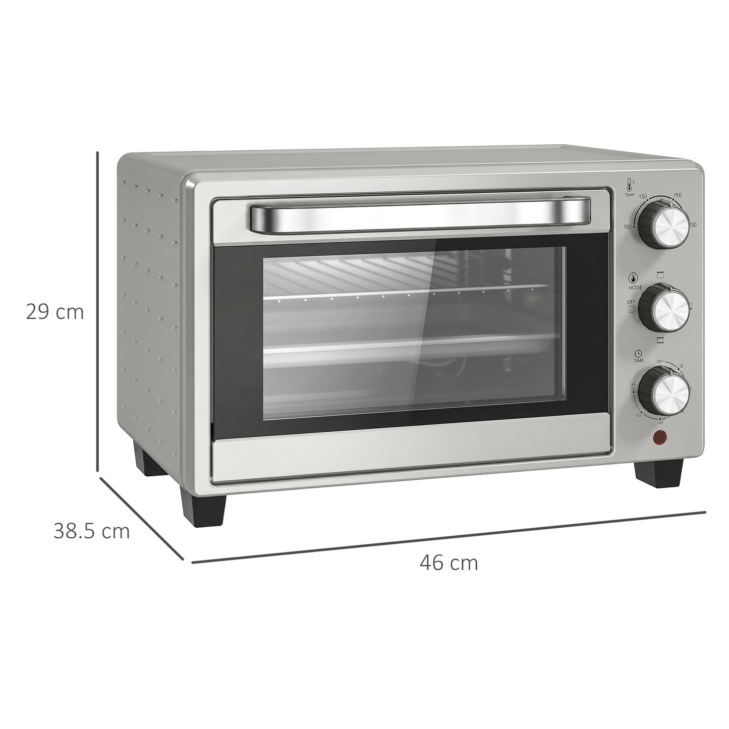 21L Mini Countertop Oven, 100°C-230°C Adjustable Temp - Silver Tone