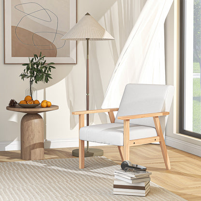Modern Armchair, Linen Upholstered Accent Chair with Solid Wood Legs and Wide Seat