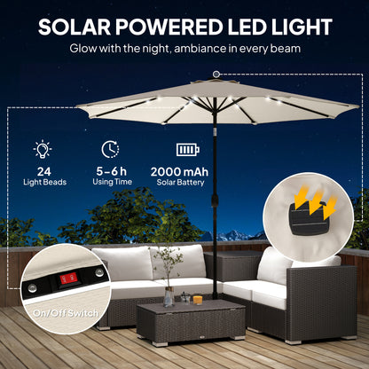 2.6 m Garden Parasol Umbrella with LED Solar Light, Parasol Cover, Outdoor Market Patio Umbrella, Cream White