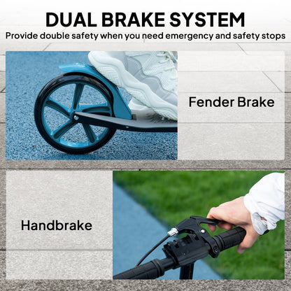 One-click Folding Kick Scooter for 14+ w/ Adjustable Handlebar, Push Scooter with Kickstand, Dual Brake System, Blue