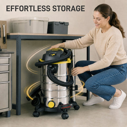 1400W Vacuum Cleaner, 3-in-1 Wet and Dry Vacuum Cleaner with Blowing Mode and 30L Stainless Steel Tank, Yellow