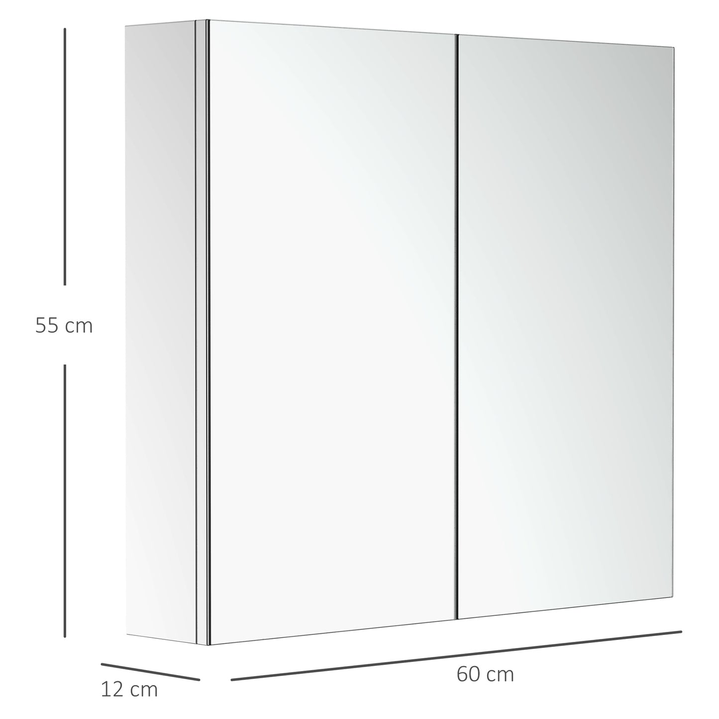 Bathroom Mirror Cabinet, Stainless Steel Wall Mounted Bathroom Storage Cabinet with Double Doors, 60x55cm