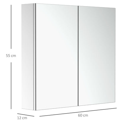 Bathroom Mirror Cabinet, Stainless Steel Wall Mounted Bathroom Storage Cabinet with Double Doors, 60x55cm